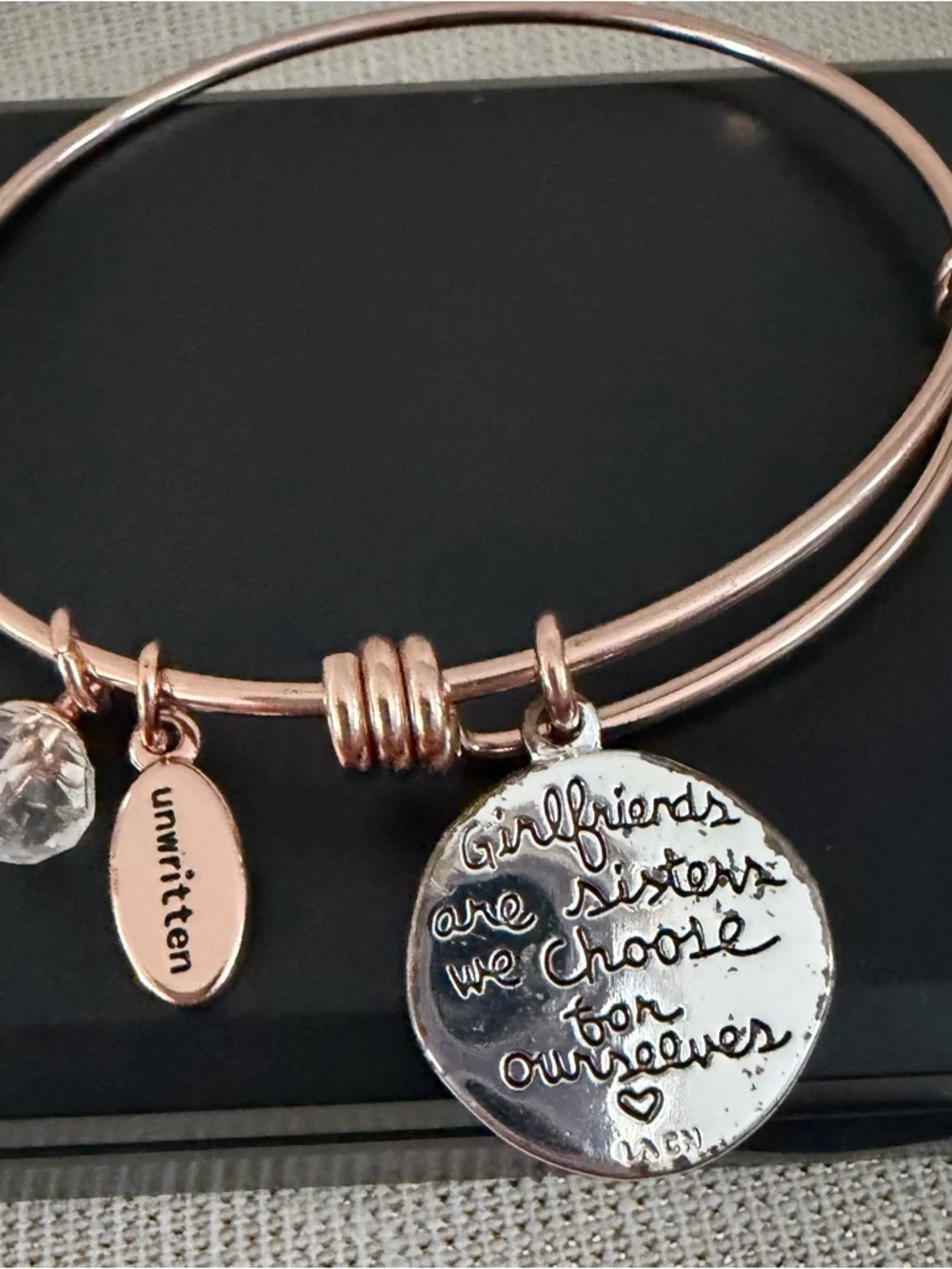Rose Gold Charm Bangle Bracelet with Inspirational Disc